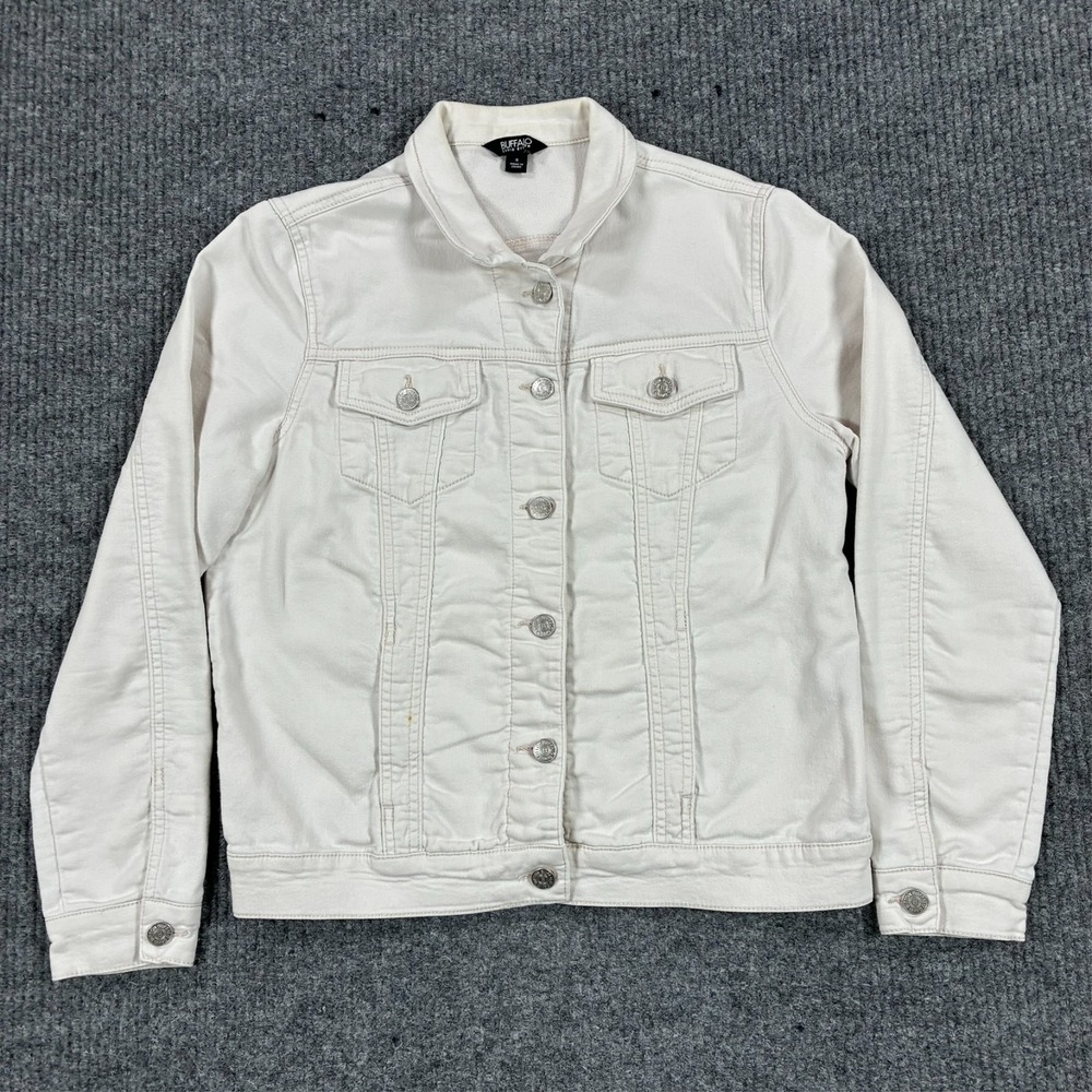 Buffalo David Bitton White Denim Jacket Womens Size Small Stretch Jean Trucker